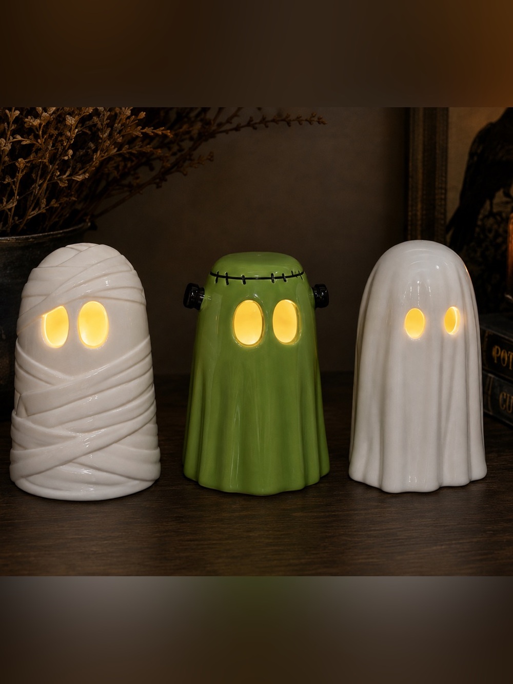 NIB Goblin and Ghoul Set of 3 Ceramic LED Ghosts Summerween Halloween